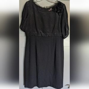 Eliza J Black Dress Cap Sleeve Scoop Neck Flouncy Career/Cocktails Sz 12 Silk!